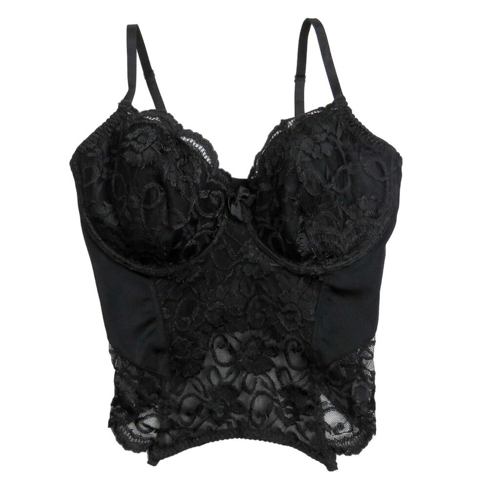 La Bellezza 1990s Vintage Black Lace Sexy Corset 36D